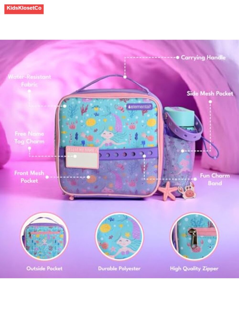 Kids Insulated Lunch Bag with Water Bottle Pocket - Picture 2 of 6